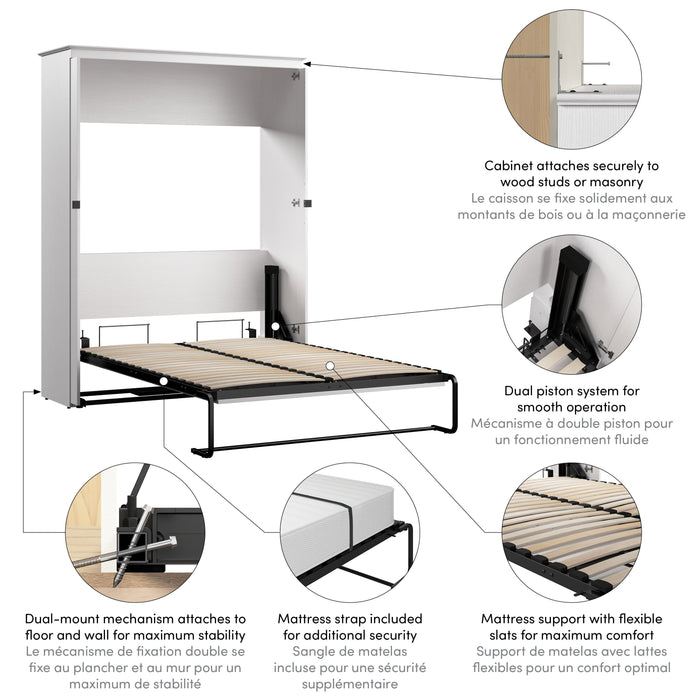 Bestar Key West 63W Full Murphy Bed in Pure White Oak