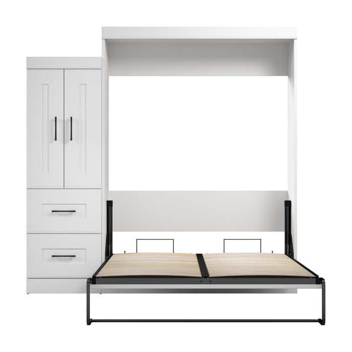 Bestar Edge 91W Queen Murphy Bed with Wardrobe (90W) in White