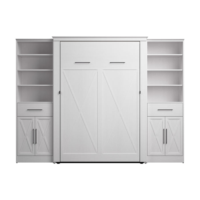 Bestar Key West 111W Full Murphy Bed and Closet Organizers with Doors and Drawers (113W) in Pure White Oak