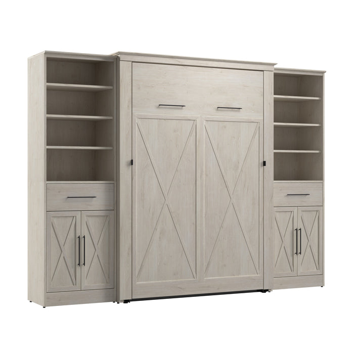 Bestar Key West 111W Full Murphy Bed and Closet Organizers with Doors and Drawers (113W) in Linen White Oak