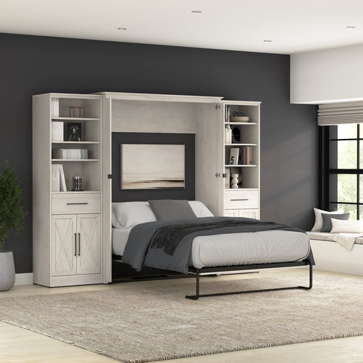 Bestar Key West 111W Full Murphy Bed and Closet Organizers with Doors and Drawers (113W) in Linen White Oak