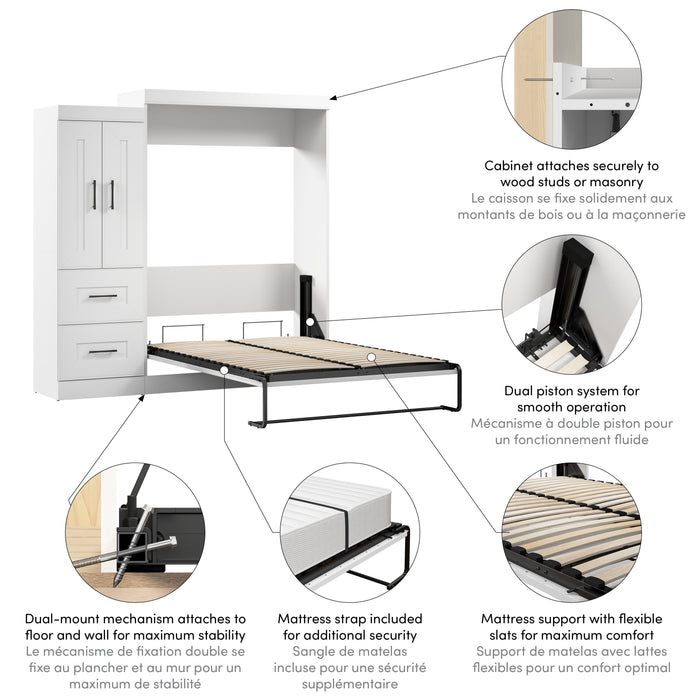 Bestar Edge Full Murphy Bed with Wardrobe (85W) in White