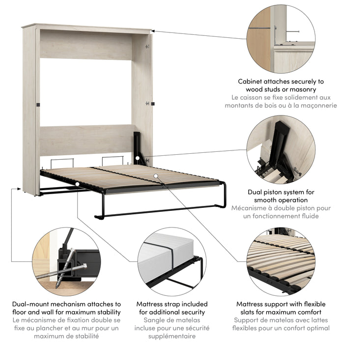 Bestar Key West 69W Queen Murphy Bed in Linen White Oak