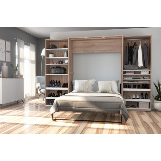Bestar Cielo Full Murphy Bed with 2 Closet Organizers (119W) in Rustic Brown & White