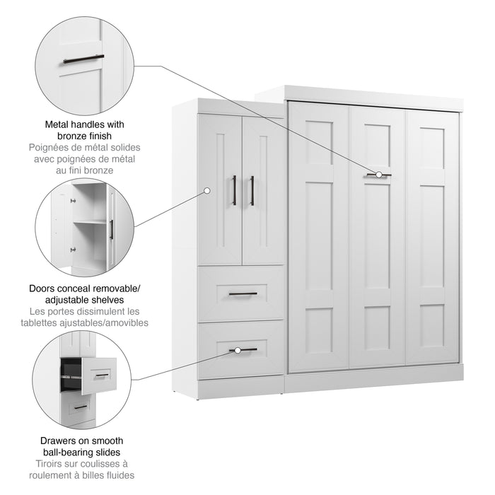 Bestar Edge Full Murphy Bed with Wardrobe (85W) in White