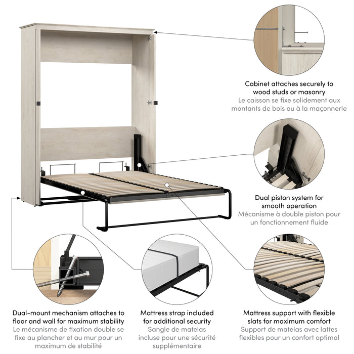 Bestar Key West 63W Full Murphy Bed in Linen White Oak