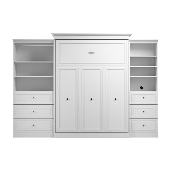 Bestar Versatile Queen Murphy Bed and Closet Organizers with Drawers (126W) in White