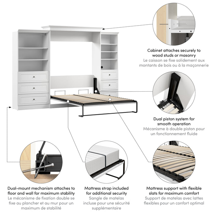 Bestar Versatile Queen Murphy Bed and Closet Organizers with Drawers (126W) in White