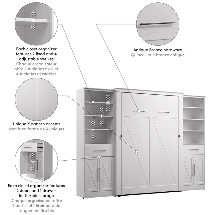 Bestar Key West 111W Full Murphy Bed and Closet Organizers with Doors and Drawers (113W) in Pure White Oak