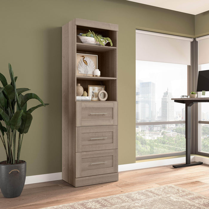 Bestar Bookcase Ash Gray Pur 25” Storage Unit with 3 Drawers - Available in 7 Colors