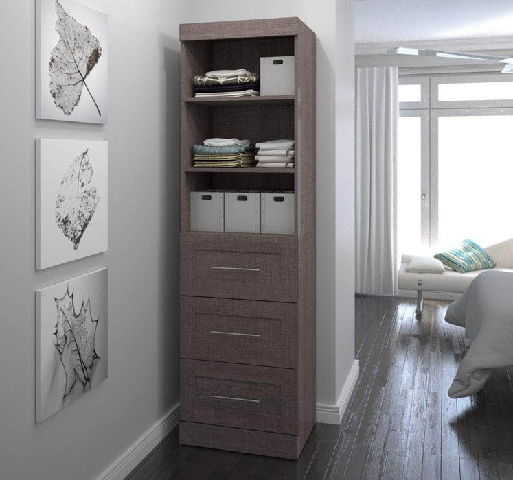 Bestar Bookcase Bark Gray Pur 25” Storage Unit with 3 Drawers - Available in 3 Colors