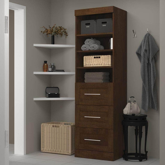 Bestar Bookcase Chocolate Pur 25” Storage Unit with 3 Drawers - Available in 3 Colors