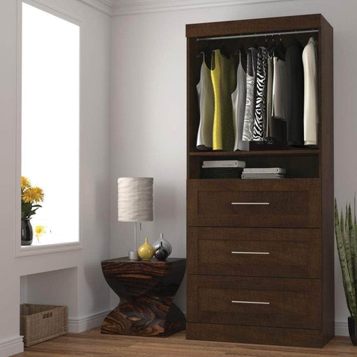 Bestar Bookcase Chocolate Pur 36” Storage Unit with 3 Drawers - Available in 4 Colors