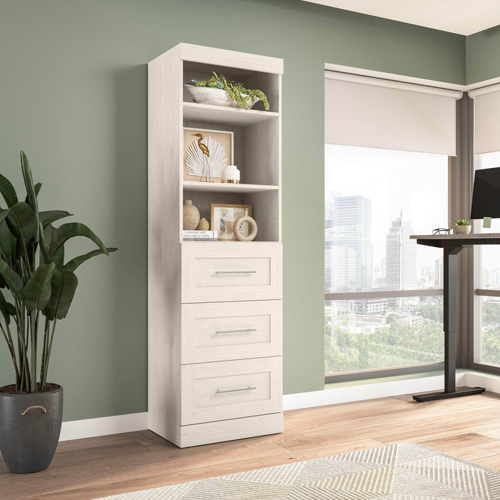 Bestar Bookcase Linen White Oak Pur 25” Storage Unit with 3 Drawers - Available in 7 Colors