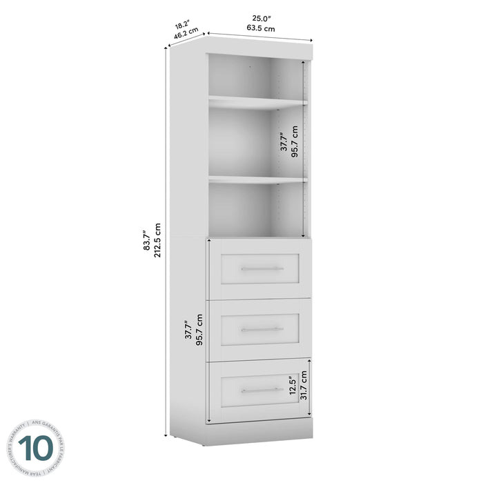 Bestar Bookcase Pur 25” Storage Unit with 3 Drawers - Available in 7 Colors