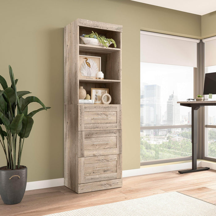 Bestar Bookcase Rustic Brown Pur 25” Storage Unit with 3 Drawers - Available in 7 Colors