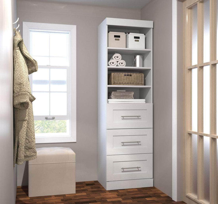 Bestar Bookcase White Pur 25” Storage Unit with 3 Drawers - Available in 3 Colors