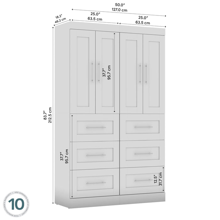 Bestar Closet Organizer Pur 50W Closet Organization System with Drawers - Available in 7 Colors