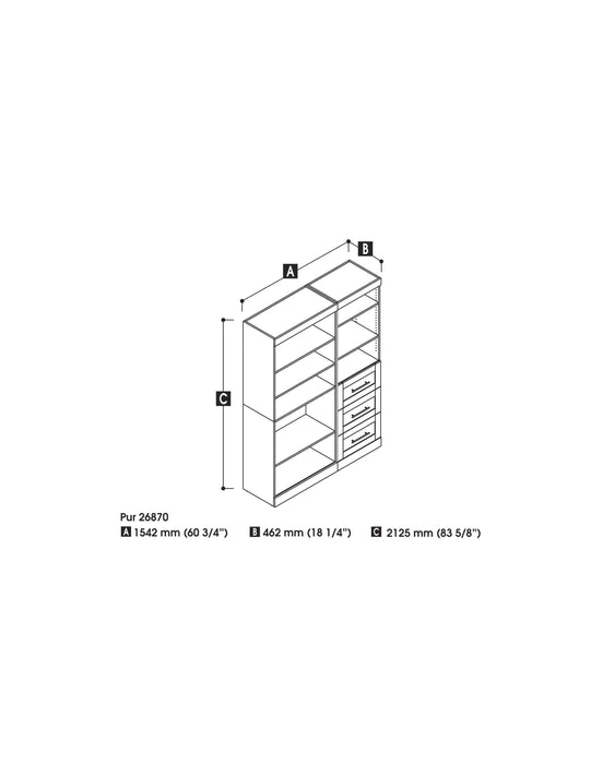 Bestar Closet Organizer Pur 61W Closet Organizer - Available in 3 Colors