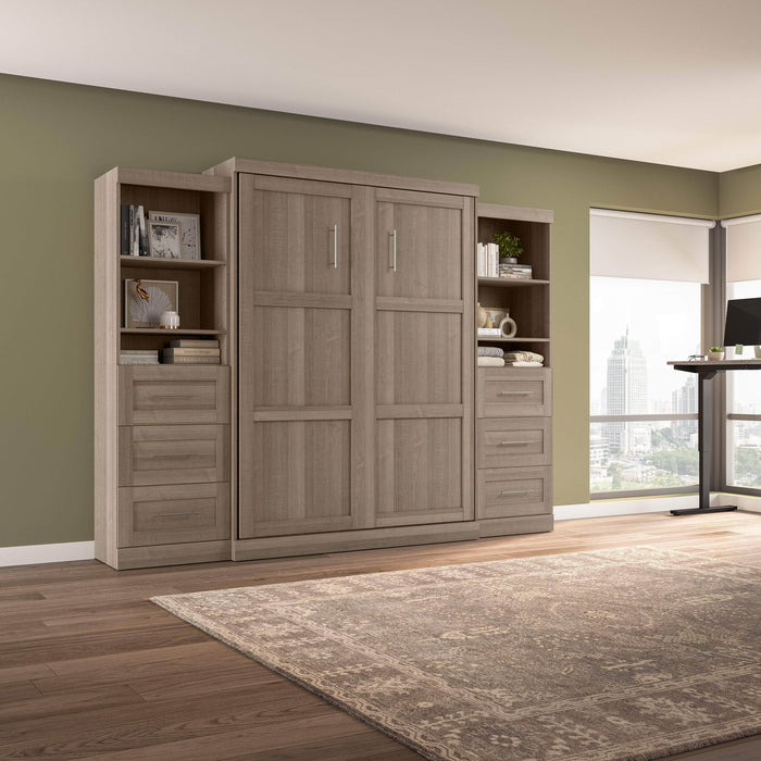 Bestar Murphy Wall Bed Ash Gray Pur 115" Queen Size Murphy Wall Bed with 2 Storage Units - Available in 7 Colors