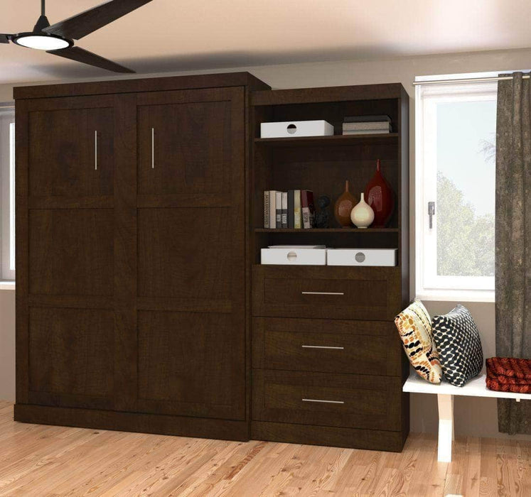 Bestar Murphy Wall Bed Chocolate Pur 101" Queen Size Murphy Wall Bed with Storage Unit - Available in 3 Colors