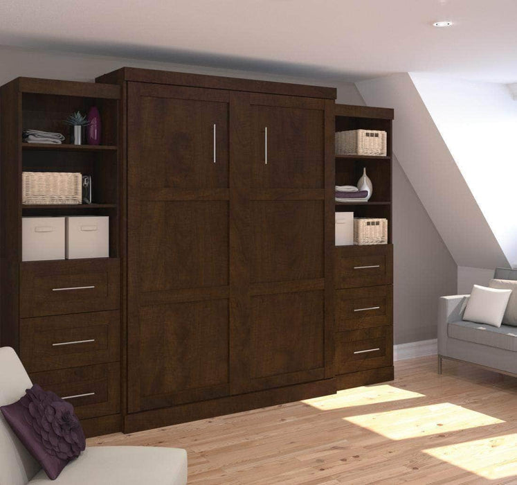 Bestar Murphy Wall Bed Chocolate Pur 115" Queen Size Murphy Wall Bed with 2 Storage Units - Available in 3 Colors