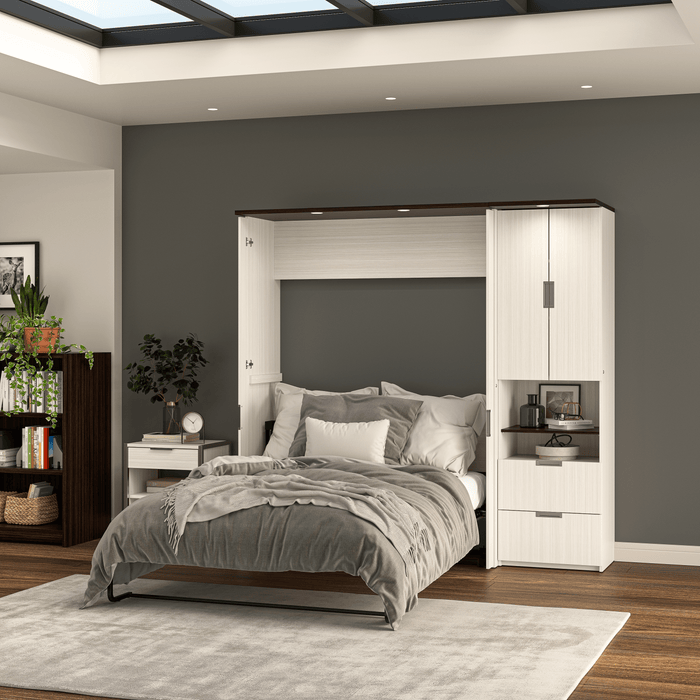 Bestar Murphy Wall Bed Dark Chocolate & White Chocolate Lumina Full Murphy Wall Bed and 1 Storage Unit (82“) - Available in 2 Colors