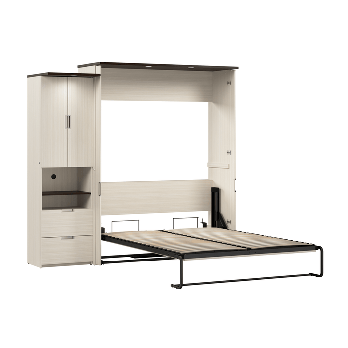 Bestar Murphy Wall Bed Dark Chocolate & White Chocolate Lumina Queen Murphy Wall Bed and 1 Storage Unit (89”) - Available in 2 Colors