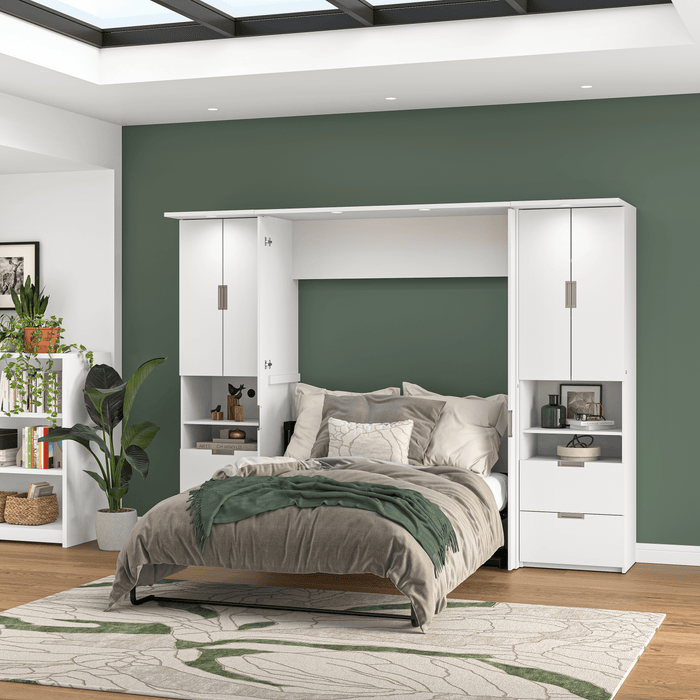 Bestar Murphy Wall Bed Lumina Full Murphy Wall Bed with Desk and 2 Storage Units (107”) - Available in 2 Colors