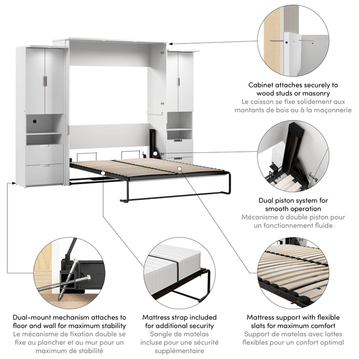 Bestar Murphy Wall Bed Lumina Queen Murphy Bed with Desk and 2 Storage Units - Available in 2 Colors