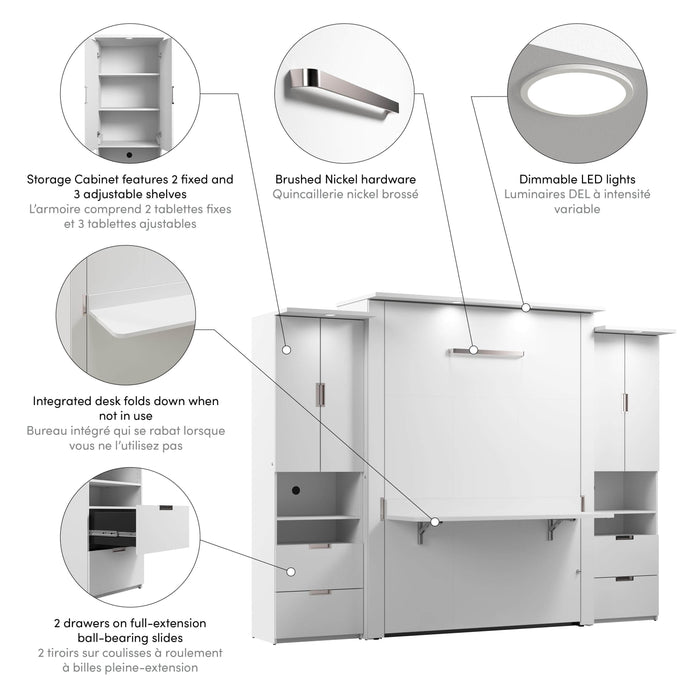 Bestar Murphy Wall Bed Lumina Queen Murphy Bed with Desk and 2 Storage Units - Available in 2 Colors