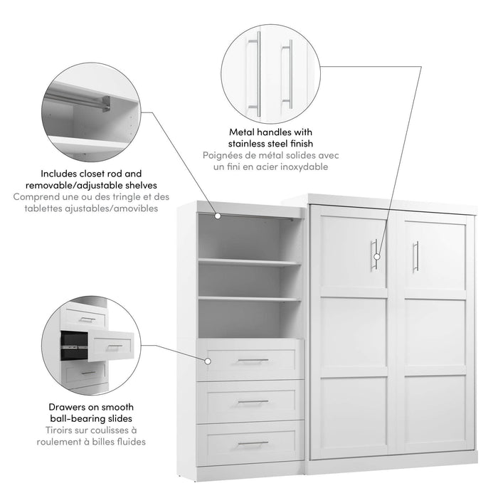 Bestar Murphy Wall Bed Pur 101" Queen Size Murphy Wall Bed with Storage Unit - Available in 3 Colors