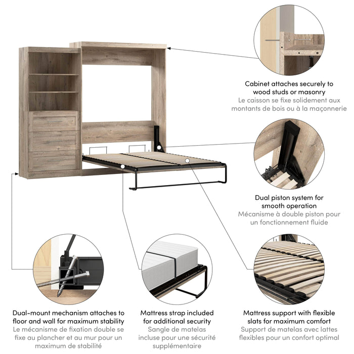 Bestar Murphy Wall Bed Pur 101" Queen Size Murphy Wall Bed with Storage Unit - Available in 7 Colors