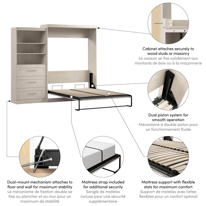 Bestar Murphy Wall Bed Pur 101" Queen Size Murphy Wall Bed with Storage Unit - Available in 7 Colors