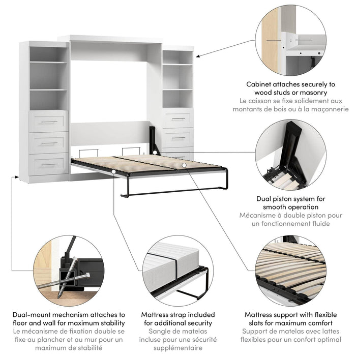 Bestar Murphy Wall Bed Pur 115" Queen Size Murphy Wall Bed with 2 Storage Units - Available in 3 Colors