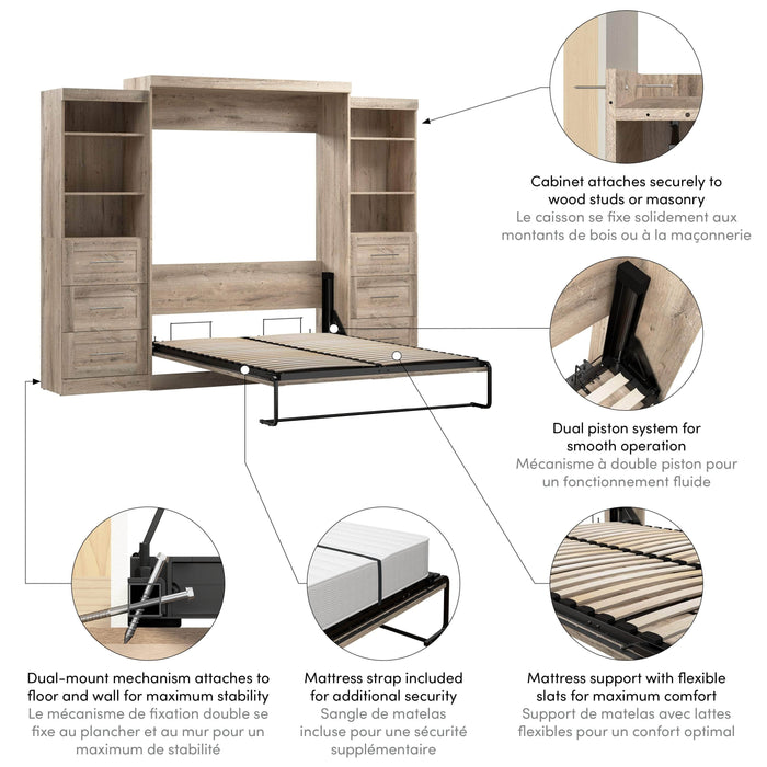 Bestar Murphy Wall Bed Pur 115" Queen Size Murphy Wall Bed with 2 Storage Units - Available in 7 Colors