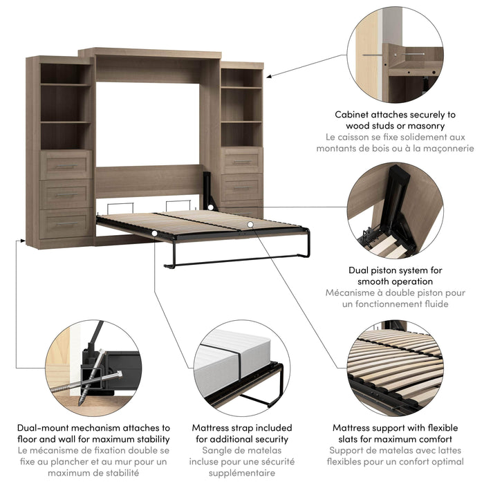 Bestar Murphy Wall Bed Pur 115" Queen Size Murphy Wall Bed with 2 Storage Units - Available in 7 Colors