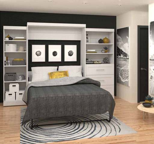 Bestar Murphy Wall Bed Pur Queen Murphy Pull Down Wall Bed and 2 Storage Units with Drawers (126”) - Available in 2 Colors