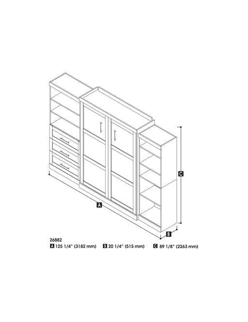 Bestar Murphy Wall Bed Pur Queen Murphy Pull Down Wall Bed and 2 Storage Units with Drawers (126”) - Available in 2 Colors