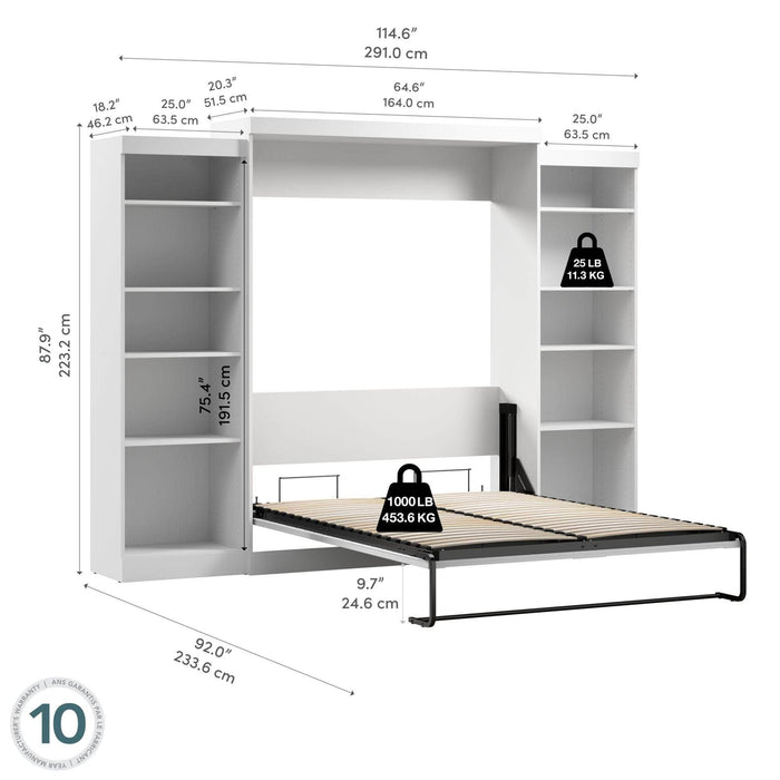 Bestar Murphy Wall Bed Pur Queen Murphy Wall Bed and 2 Storage Units (115W) - Available in 3 Colors