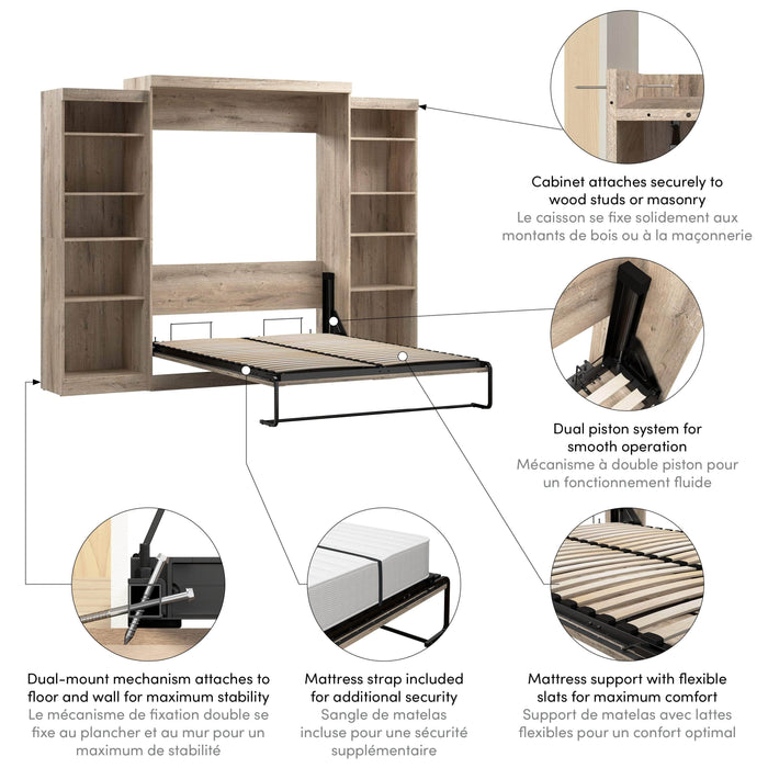 Bestar Murphy Wall Bed Pur Queen Murphy Wall Bed and 2 Storage Units (115W) - Available in 7 Colors