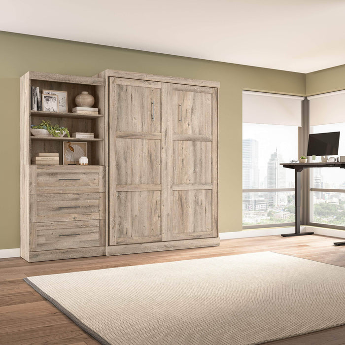 Bestar Murphy Wall Bed Rustic Brown Pur 101" Queen Size Murphy Wall Bed with Storage Unit - Available in 7 Colors