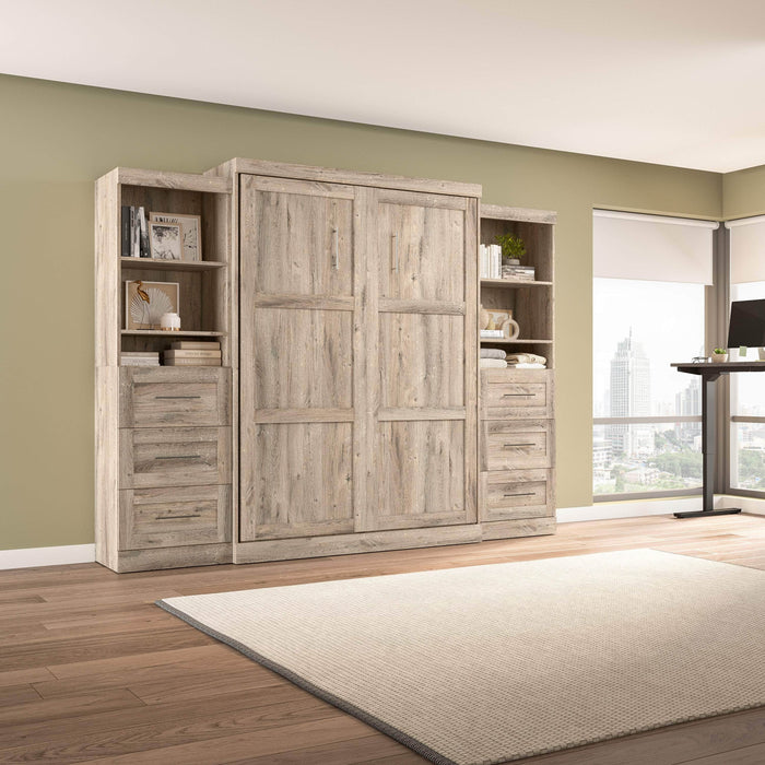 Bestar Murphy Wall Bed Rustic Brown Pur 115" Queen Size Murphy Wall Bed with 2 Storage Units - Available in 7 Colors