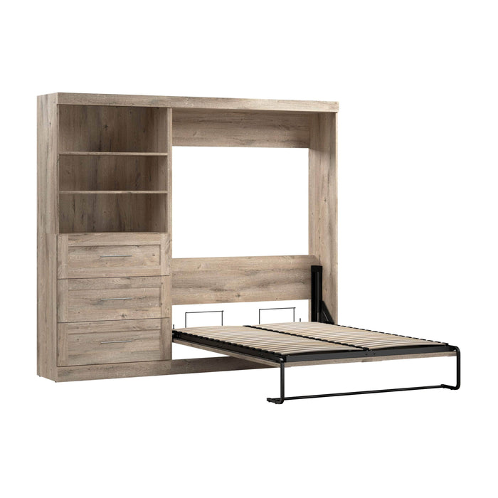 Bestar Murphy Wall Bed Rustic Brown Pur Full Murphy Wall Bed and Storage Unit with Drawers (95W) - Available in 3 Colors