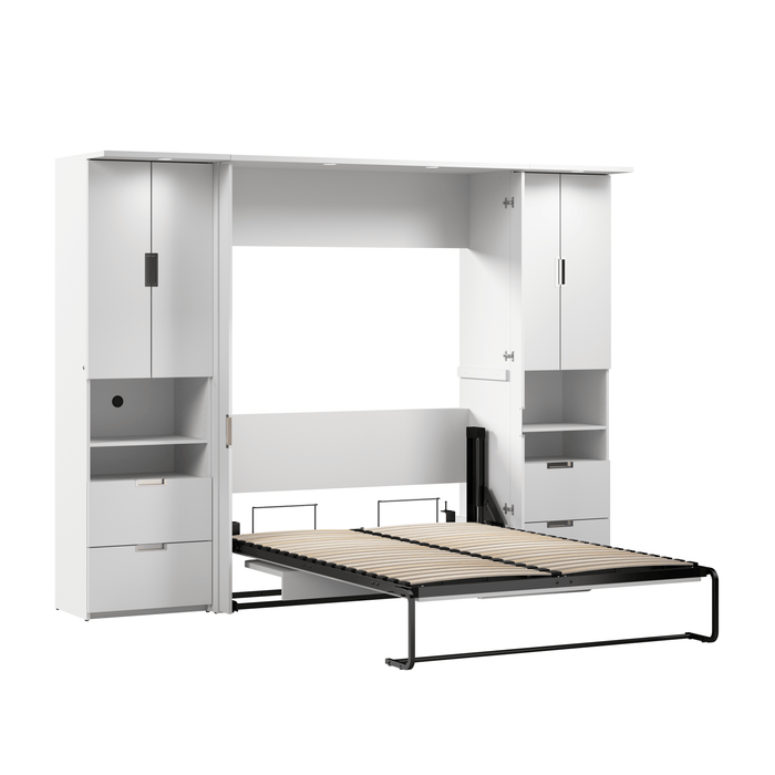 Bestar Murphy Wall Bed White Lumina Full Murphy Wall Bed with Desk and 2 Storage Units (107”) - Available in 2 Colors