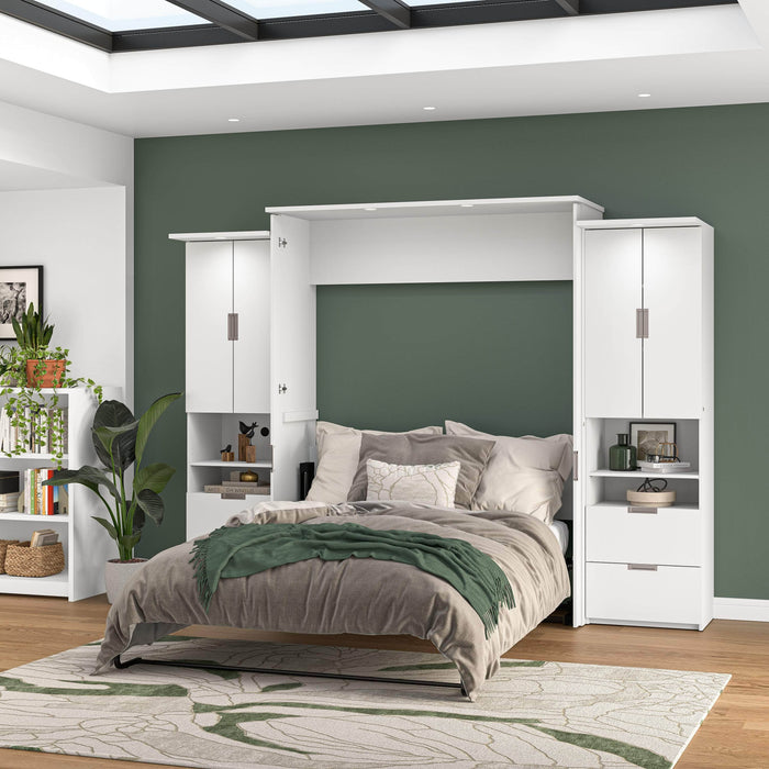 Bestar Murphy Wall Bed White Lumina Queen Murphy Bed with Desk and 2 Storage Units - Available in 2 Colors