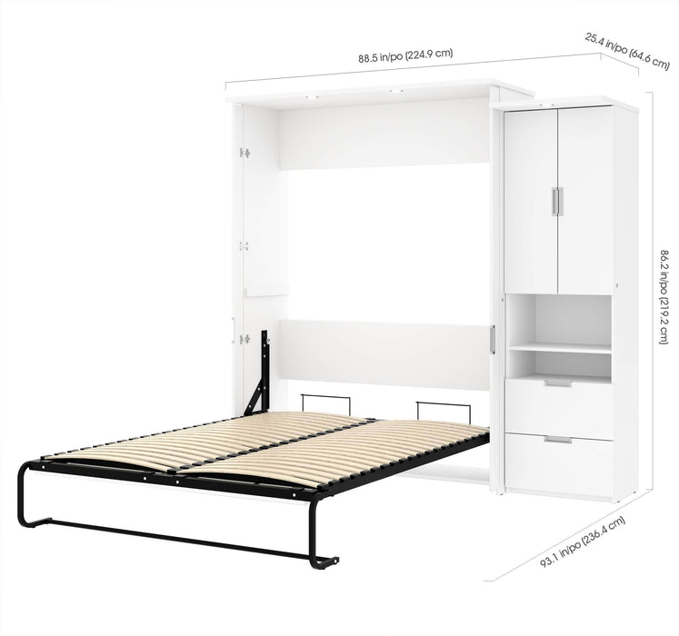 Bestar Murphy Wall Bed White Lumina Queen Murphy Wall Bed and 1 Storage Unit (89”) - White