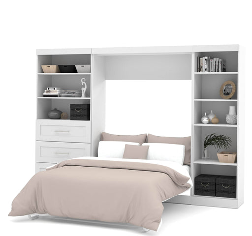 Bestar Murphy Wall Bed White Pur Full Murphy Wall Bed, 1 Storage Unit with Shelves, and 1 Storage Unit with Drawers (120”) - Available in 2 Colors