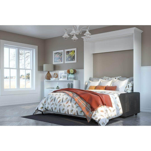 Bestar Murphy Wall Bed White with Gray Sofa Versatile Full Murphy Wall Bed and Sofa