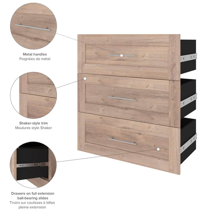 Bestar Storage Drawers Pur 3-Drawer Set for Pur 36” Closet Organizer - Available in 4 Colors